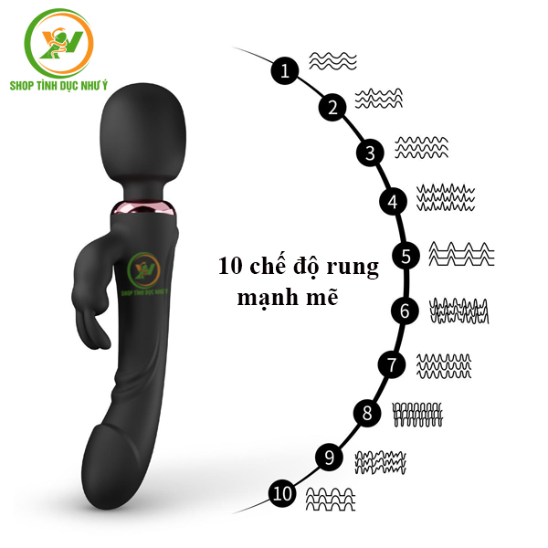 Chày rung 2 đầu kèm tai thỏ massage điểm G rung 10 tần số