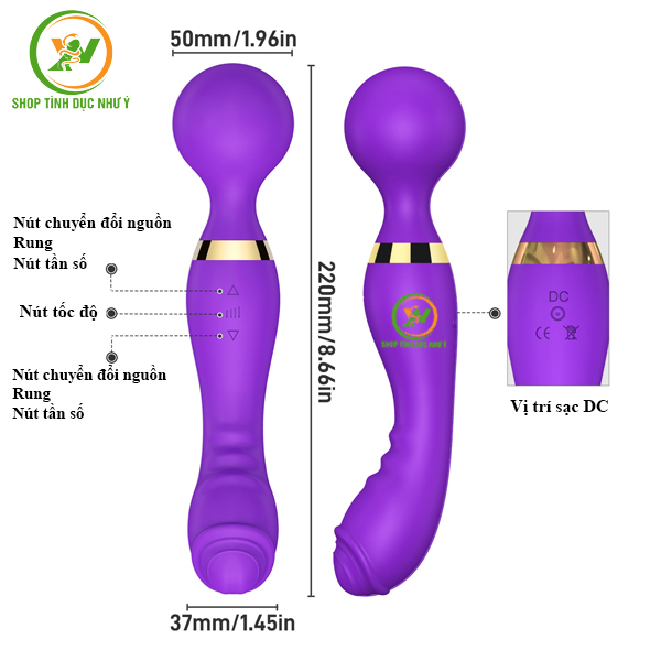 Chày rung 2 đầu kích thích điểm G và điểm C cao cấp