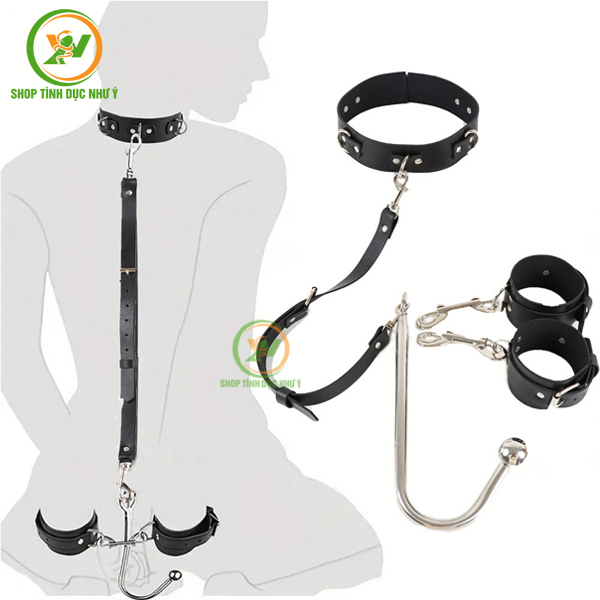 Đồ chơi bạo dâm BDSM còng cổ còng tay kèm móc câu chơi lỗ hậu