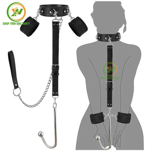 Đồ chơi bạo dâm BDSM còng cổ còng tay kèm móc câu chơi lỗ hậu