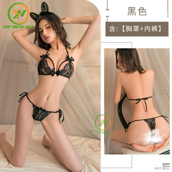 Đồ ngủ Bikini ren 2 mảnh cắt xẻ táo bạo dây buộc gợi tình