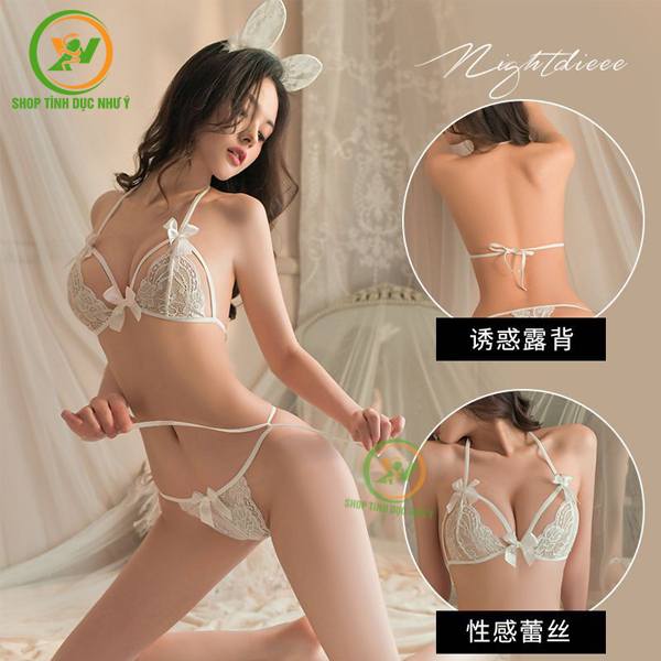 Đồ ngủ Bikini ren 2 mảnh cắt xẻ táo bạo dây buộc gợi tình