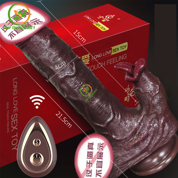 Dương vật giả 2 đầu da đen rung thụt kèm điều khiển từ xa size lớn