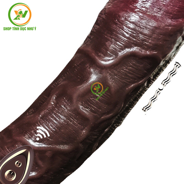 Dương vật giả 2 đầu da đen rung thụt kèm điều khiển từ xa size nhỏ