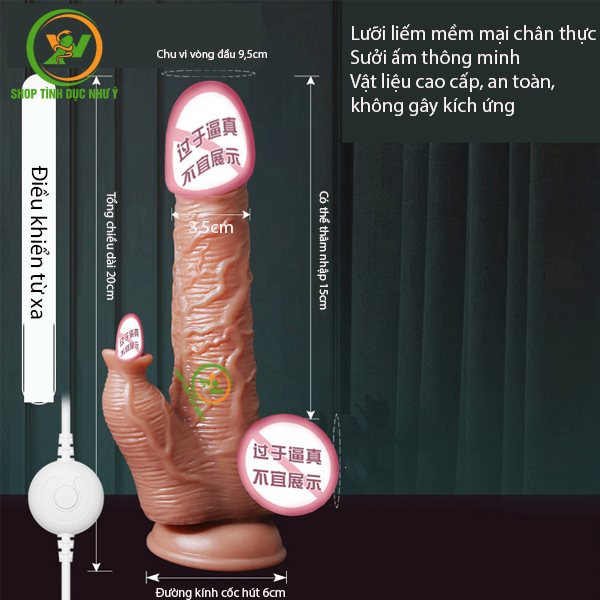 Dương vật giả 2 đầu thụt kèm lưỡi liếm hít tường