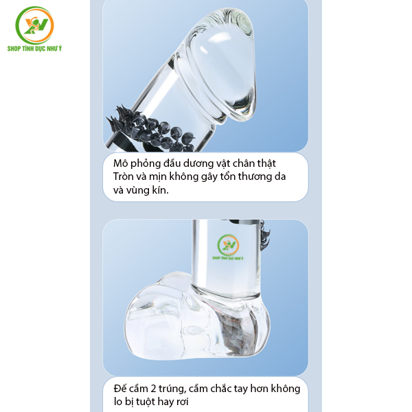 Dương Vật Giả Crystal Thủy Tinh Trong Suốt Gai Mềm Size nhỏ