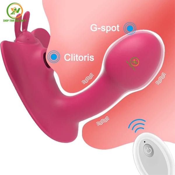 Dương vật giả kèm đầu hút rung 10 tần số đế hình bướm