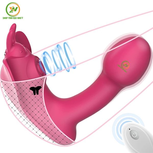 Dương vật giả kèm đầu hút rung 10 tần số đế hình bướm