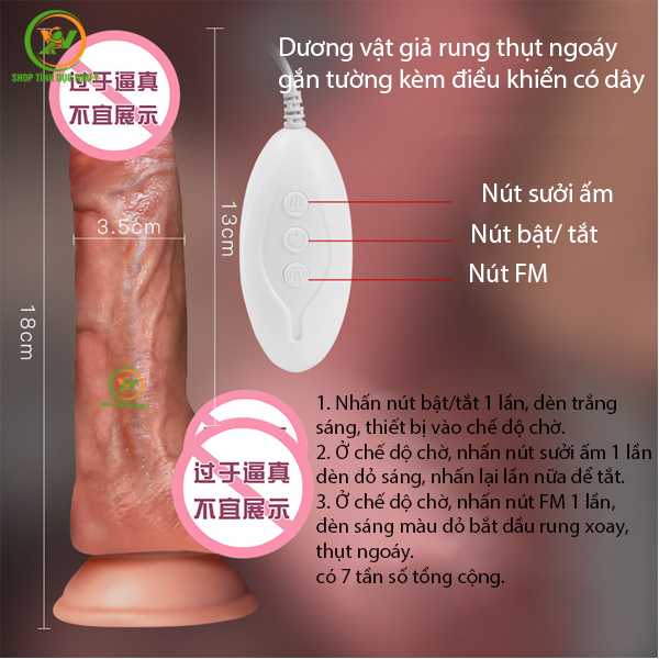 Dương vật giả rung thụt ngoáy gắn tường kèm điều khiển có dây
