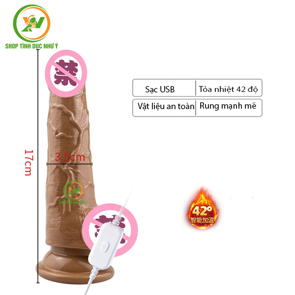 Dương vật giả rung xoay tỏa nhiệt kèm bìu xuất tinh