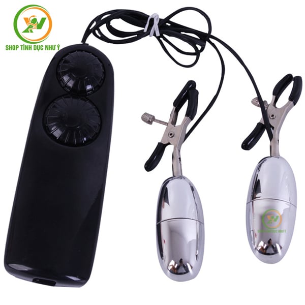 Kẹp đầu ti kèm điều khiển có dây rung kích thích núm vú BDSM