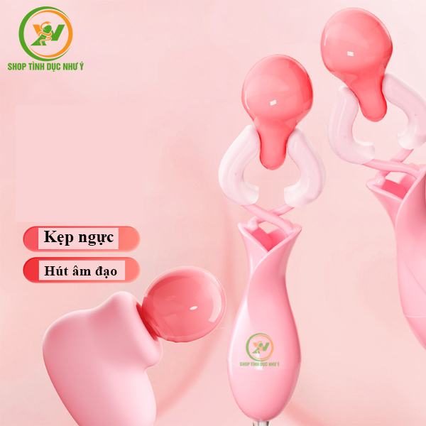 Kẹp đầu vú kèm đầu hút massage âm đạo 12 tần số đồ chơi BDSM