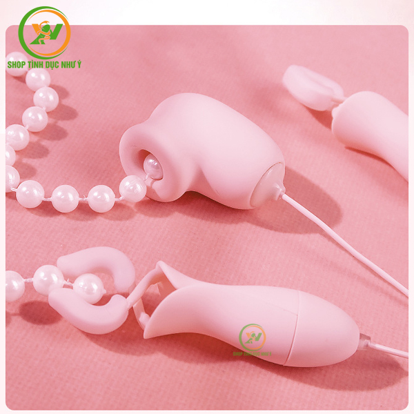 Kẹp đầu vú kèm đầu hút massage âm đạo 12 tần số đồ chơi BDSM