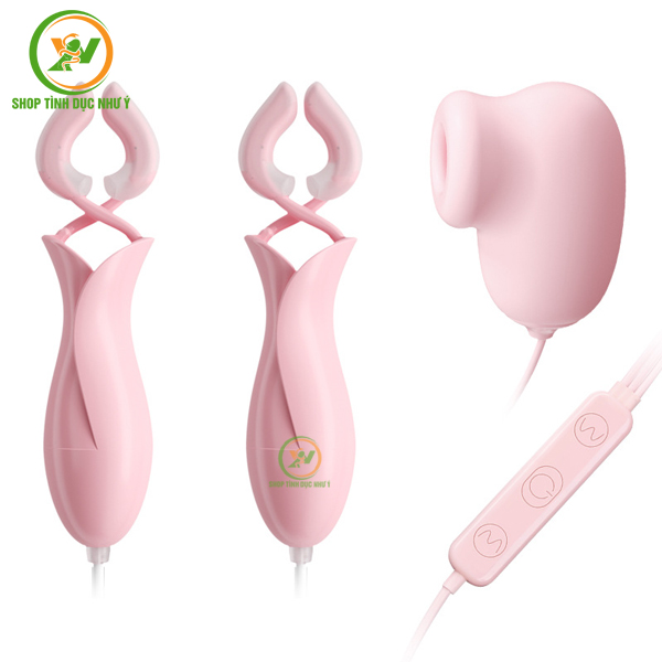 Kẹp đầu vú kèm đầu hút massage âm đạo 12 tần số đồ chơi BDSM
