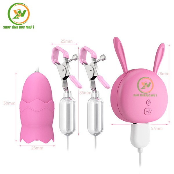 Máy rung 10 tần số kẹp đầu vú kèm lưỡi liếm âm đạo đồ chơi BDSM