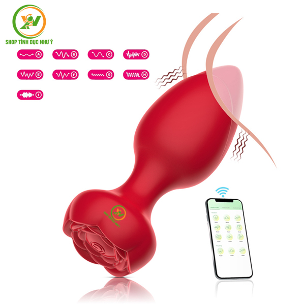 Phích cắm hậu môn đế hoa hồng rung 9 tần số điều khiển APP