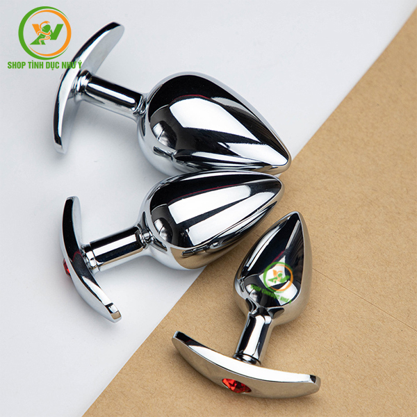 Phích cắm hậu môn Inox chữ T đế đính đá đủ size