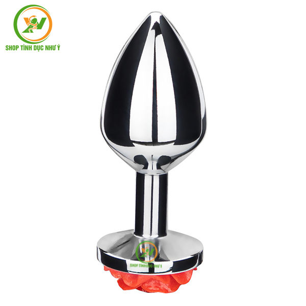 Phích cắm hậu môn Inox đế hình tròn đính hoa hồng đủ size