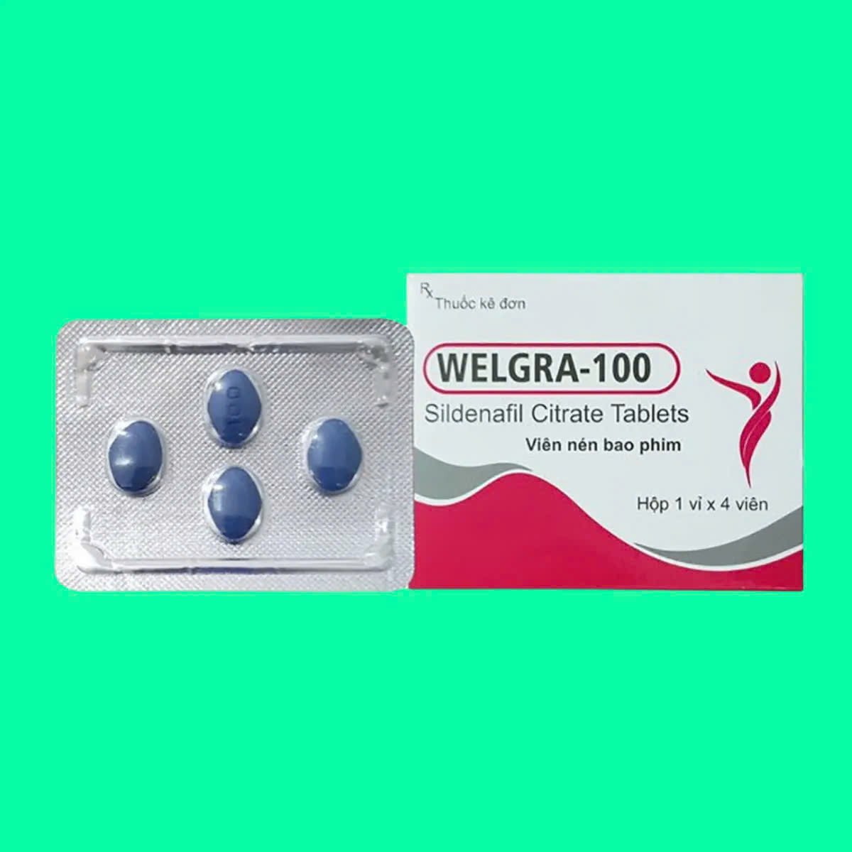 Thuốc kích dục tăng cường sinh lý nam Welgra-100 hộp 4 viên