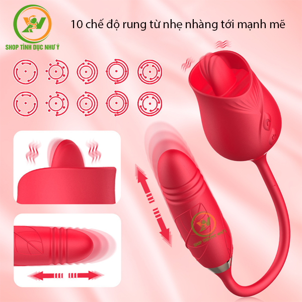 Trứng rung hoa hồng 2 đầu lưỡi liếm và dương vật kích thích điểm G