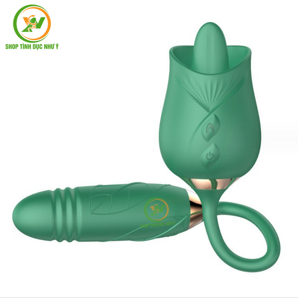 Trứng rung hoa hồng 2 đầu lưỡi liếm và dương vật kích thích điểm G