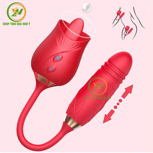 Trứng rung hoa hồng 2 đầu lưỡi liếm và dương vật kích thích điểm G