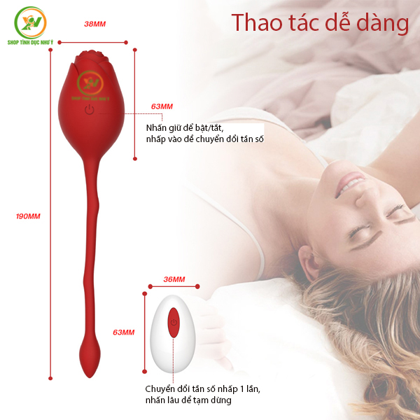 Trứng rung hoa hồng rung 12 tần số điều khiển từ xa bằng remote