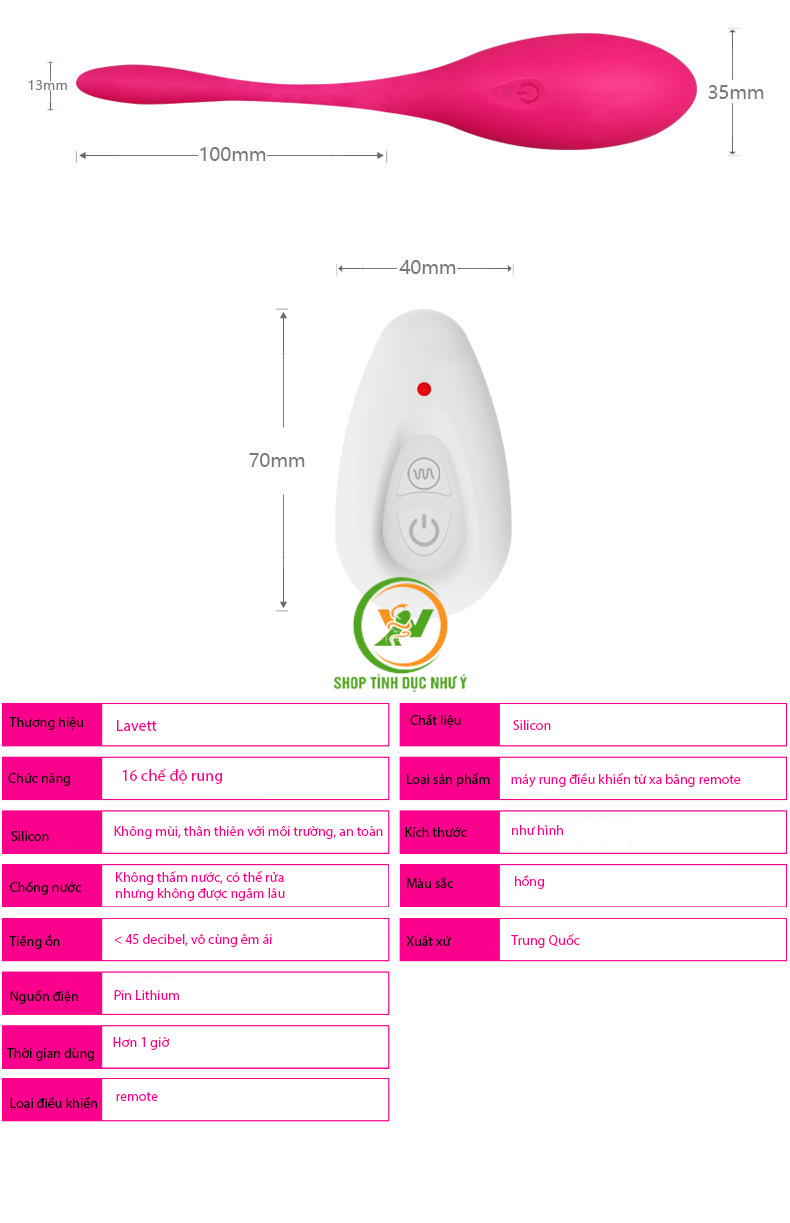 Trứng rung điều khiển từ xa bằng remote Levett