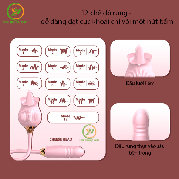 Trứng rung thụt hoa hồng kết hợp đầu lưỡi liếm nhiều chế độ
