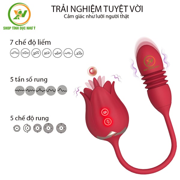 Trứng rung thụt kèm đầu hoa hồng lưỡi liếm 7 chế độ siêu mạnh