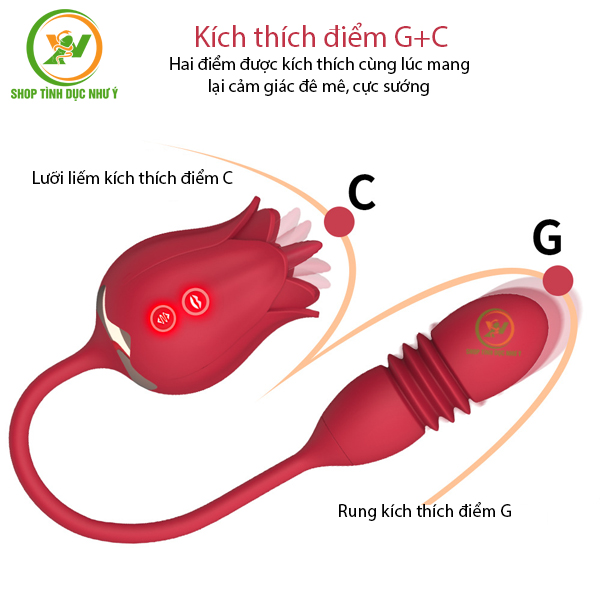 Trứng rung thụt kèm đầu hoa hồng lưỡi liếm 7 chế độ siêu mạnh