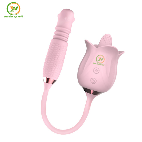 Trứng rung xoay thụt đầu có bi kèm lưỡi rung hoa hồng cao cấp