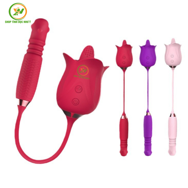 Trứng rung xoay thụt đầu có bi kèm lưỡi rung hoa hồng cao cấp