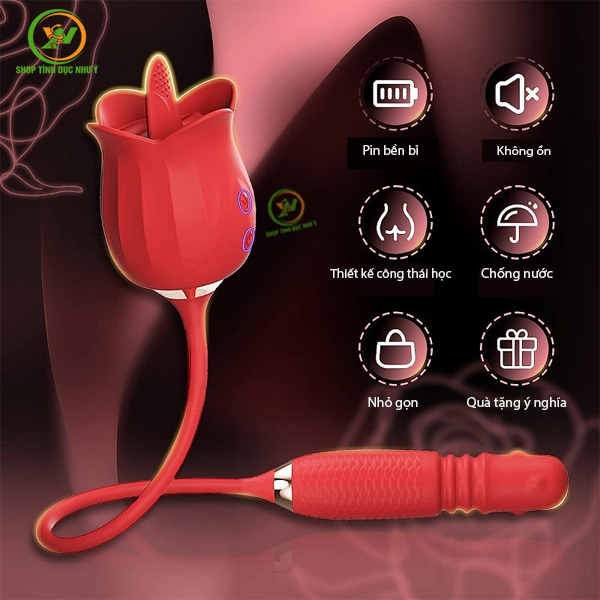 Trứng rung xoay thụt đầu có bi kèm lưỡi rung hoa hồng cao cấp