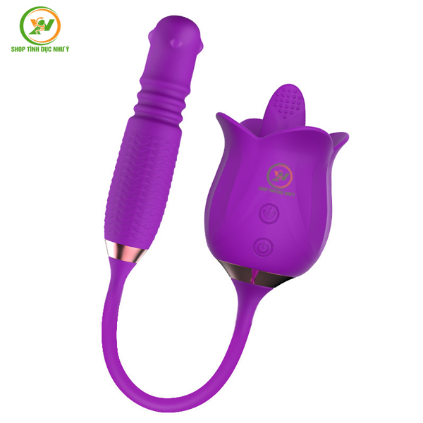 Trứng rung xoay thụt đầu có bi kèm lưỡi rung hoa hồng cao cấp