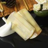  Lược sừng trâu dáng lược bí 2 răng đều nhau Mnistore kích thước 12cm màu trắng lược chải chấy, gàu, chăm sóc da đầu 