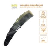  Lược sừng trâu dáng liềm chuôi khía trúc Mnistore kích thước 22cm dày 6-8mm màu đen lược mát xa da đầu giúp bảo vệ tóc 