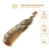  Lược sừng trâu điêu khắc hình con công Mnistore màu trắng kích thước 20cm dòng lược cao cấp chăm sóc tóc và làm quà tặng 
