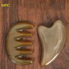  Bộ dụng cụ massage mặt đầu điêu khắc sừng trâu gồm răng thưa và tim, Mnistore kích thước 12,5cm dày 4mm-1cm Chăm sóc massage da mặt và mát xa da đầu 