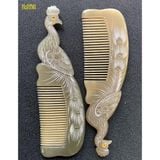  Lược sừng trâu điêu khắc hình con công Mnistore màu trắng kích thước 20cm dòng lược cao cấp chăm sóc tóc và làm quà tặng 