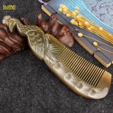  Lược sừng trâu điêu khắc hình con công Mnistore màu trắng kích thước 20cm dòng lược cao cấp chăm sóc tóc và làm quà tặng 