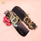  Lược sừng trâu hình dáng con rồng, kích thước 18cm, dày 5-7mm, màu sắc đen, chải đầu giúp tuần hoàn khí huyết tốt Women Nữ 
