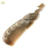  Lược sừng trâu điêu khắc hình con công Mnistore màu trắng kích thước 20cm dòng lược cao cấp chăm sóc tóc và làm quà tặng 