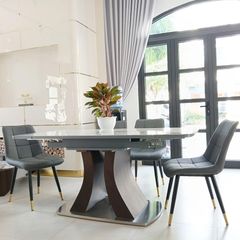 Bộ Bàn Ăn Thông Minh Mặt Đá Lazio + Ghế Loft Chấm Bi - Sự Kết Hợp Đẳng Cấp Và Tiện Nghi