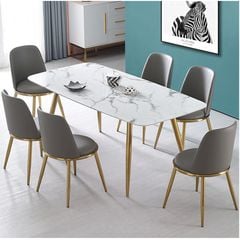 Bàn Ăn Mặt Đá Agnes - Sang Trọng Với Mặt Đá Ceramic Cao Cấp Và Chân Mạ Vàng