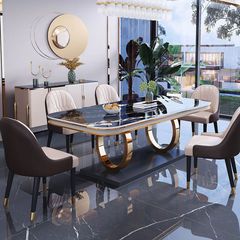 Bàn Ăn Inox Mạ Vàng Mặt Đá Luxury LHBC10 - Sự Lựa Chọn Hoàn Hảo Cho Không Gian Sống Sang Trọng