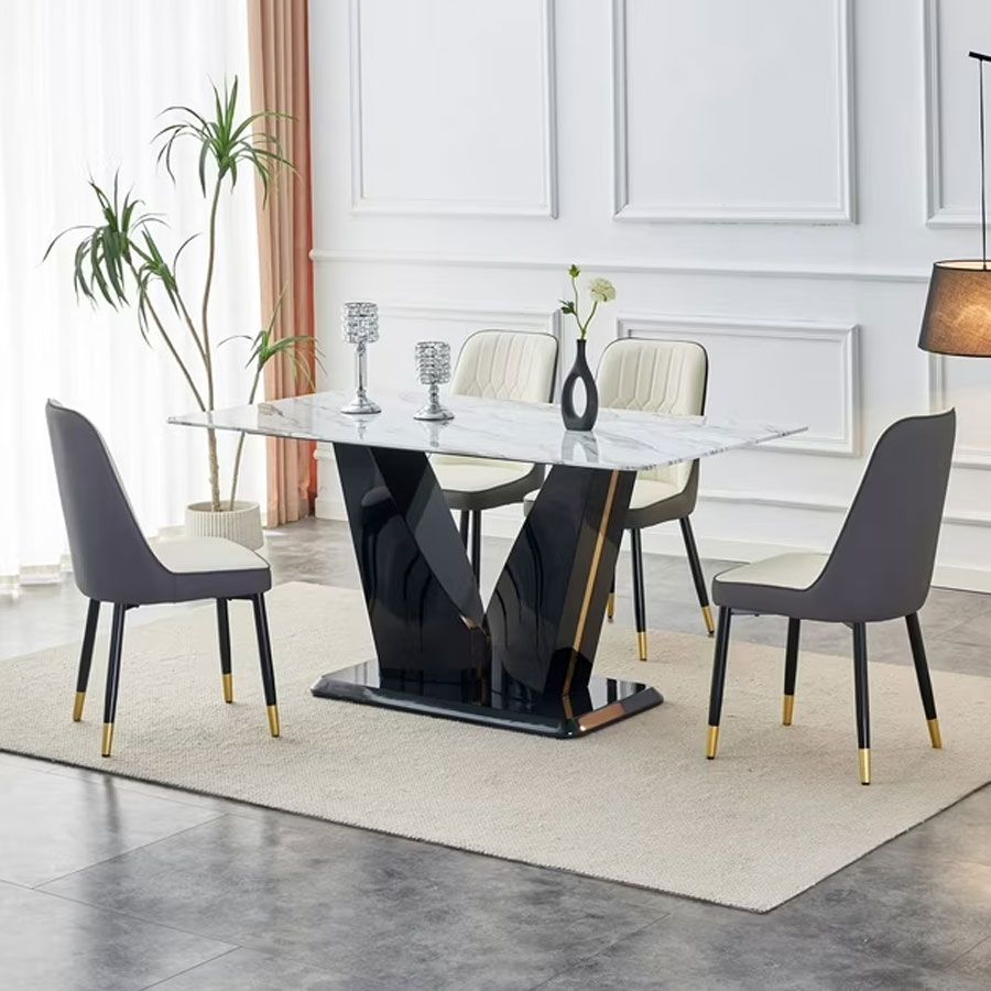 Bàn Ăn Cao Cấp Venge LHC0045 – Mặt Đá Ceramic, Chân Sắt Sơn Tĩnh Điện