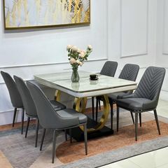 Bộ Bàn Ăn Mặt Đá Luxury + Ghế Sunny - Đỉnh Cao Sang Trọng Cho Không Gian Sống