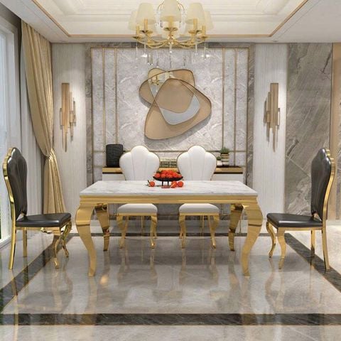 Bộ Bàn Ăn Mặt Đá Felicia + Ghế Queen - Sang Trọng Và Hiện Đại