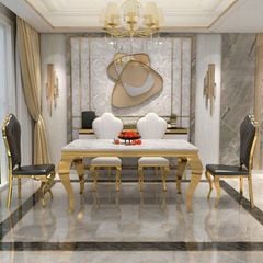 Bộ Bàn Ăn Mặt Đá Felicia + Ghế Queen - Sang Trọng Và Hiện Đại